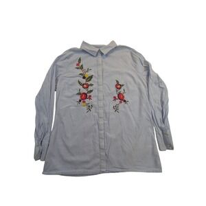 Striped Embroidered Button Up Shirt – Women's XL Long Sleeve Route 66